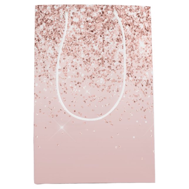 Sac Cadeau Moyen Parties scintillant brillante rose pâle       (Devant)