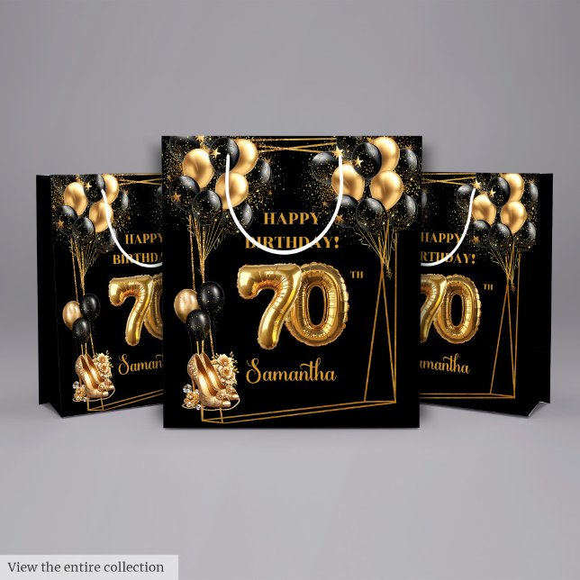 Sac Cadeau Moyen Parties scintillant Confetti 70e anniversaire Pers (Glitter Confetti 70th Birthday Personalized Medium Gift Bag)