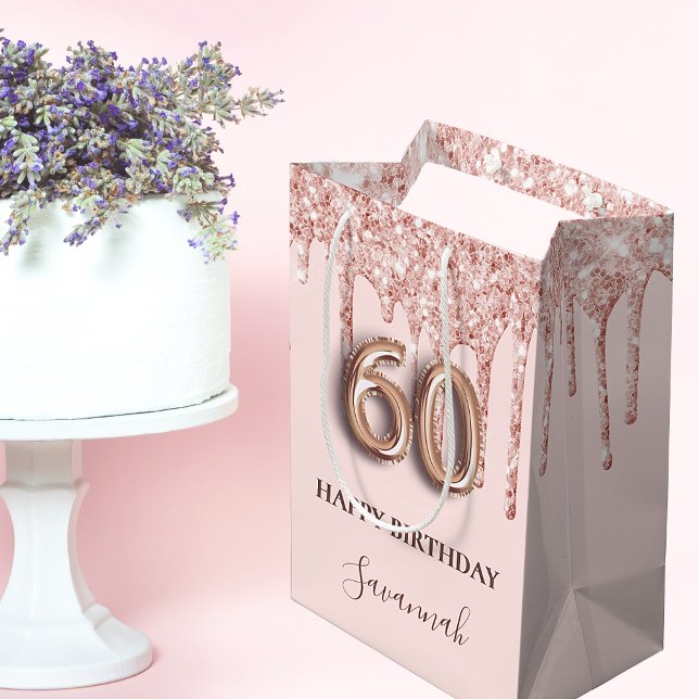 Sac Cadeau Moyen parties scintillant de 60e anniversaire rose or go (Créateur téléchargé)