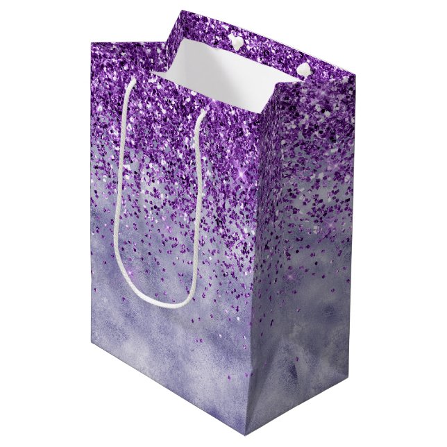 Sac Cadeau Moyen Parties scintillant de Glitz pourpre (Devant Angle)