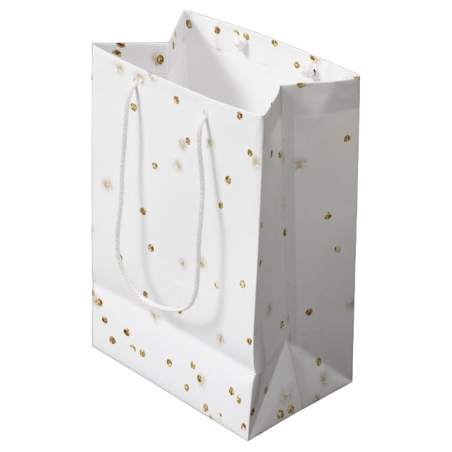 Sac Cadeau Moyen Parties scintillant d'or blanc confetti étincelant (Devant Angle)