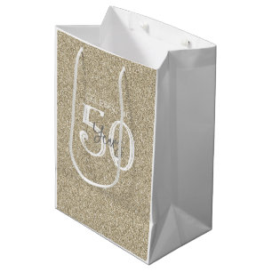 Sac Cadeau Moyen Parties scintillant d'or CÉLÉBRER 50 ANS Élégant c
