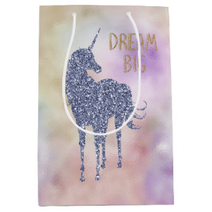 Sac Cadeau Moyen Parties scintillant d'or Dream Big Unicorn
