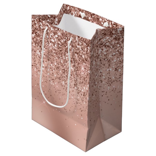 Sac Cadeau Moyen Parties scintillant d'or Glam Rose (Devant Angle)