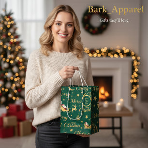 Sac Cadeau Moyen Parties scintillant d'or personnalisée Père Noël S