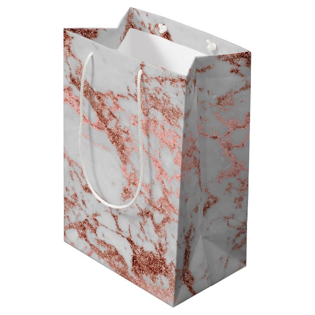 Sac Cadeau Moyen Parties scintillant d'or Rose en marbre moderne (Dos Angle)