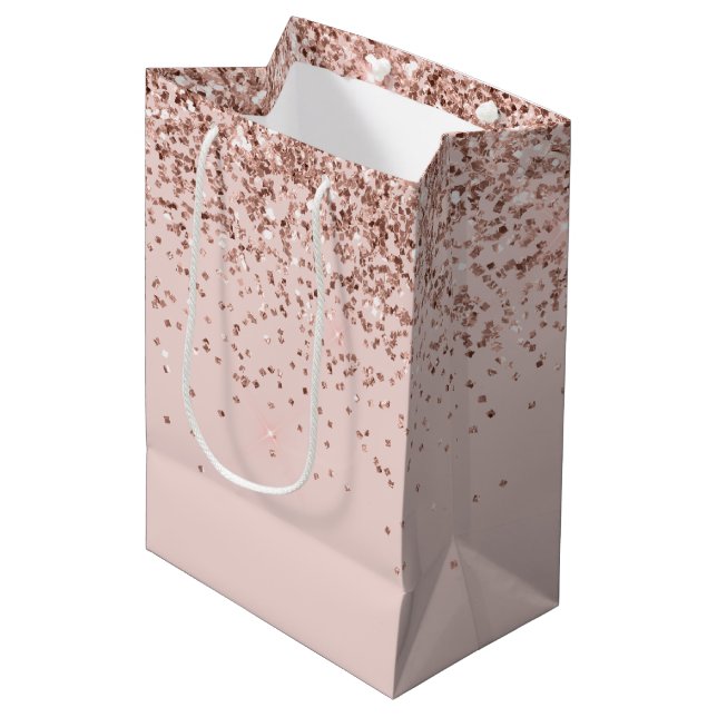 Sac Cadeau Moyen Parties scintillant en or rose vif (Devant Angle)