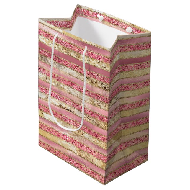 Sac Cadeau Moyen Parties scintillant en verre rose or (Devant Angle)