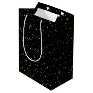 Sac Cadeau Moyen Parties scintillant et étincelles en or et noir