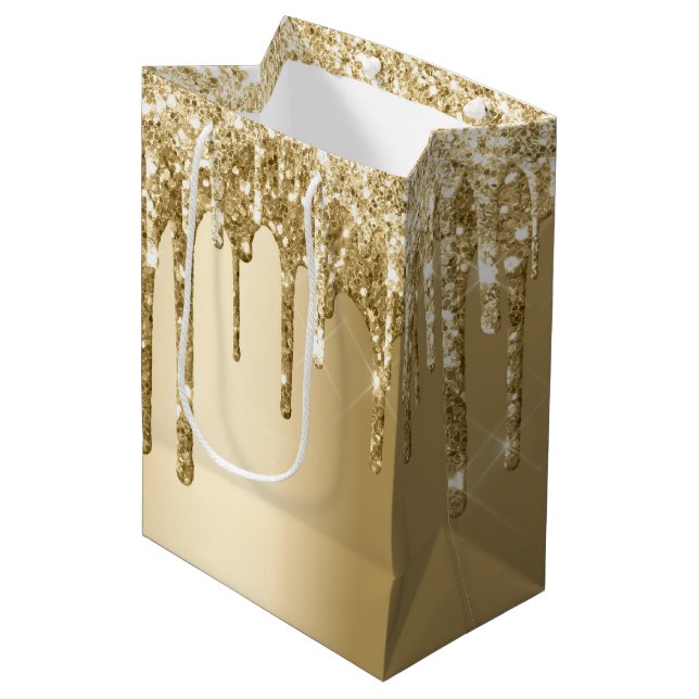Sac Cadeau Moyen Parties scintillant Glitzy Gold Sparkle Drithday (Devant Angle)