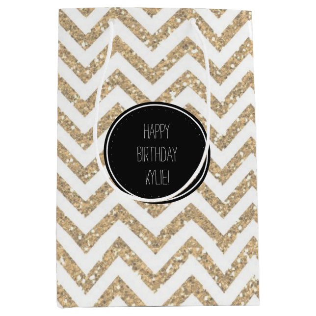 Sac Cadeau Moyen Parties scintillant Gold Faux Chevron Stripes (Devant)