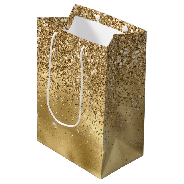 Sac Cadeau Moyen Parties scintillant Gold Glam Sparkle Faux (Devant Angle)