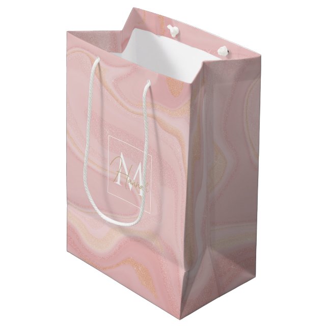 Sac Cadeau Moyen Parties scintillant moderne Marble rose or Arrière (Devant Angle)