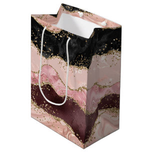 Sac Cadeau Moyen Parties scintillant Noir Noir Rose Burgundy