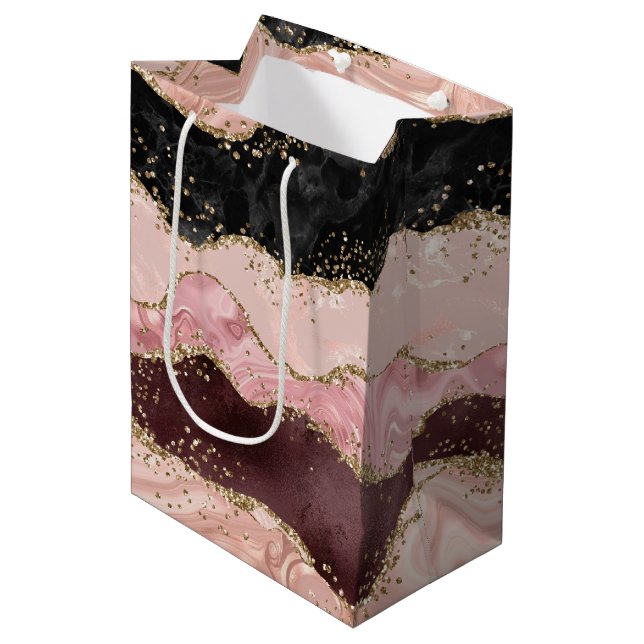 Sac Cadeau Moyen Parties scintillant Noir Noir Rose Burgundy (Devant Angle)