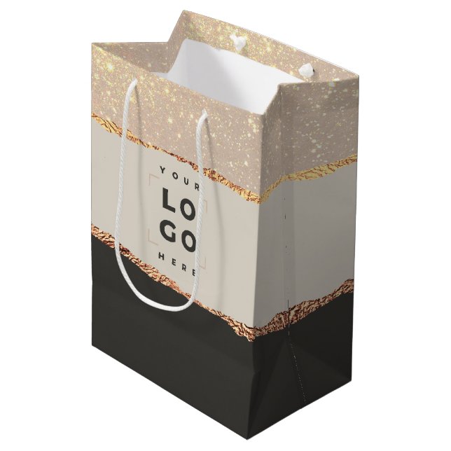 Sac Cadeau Moyen parties scintillant or rose noir moderne élégant l (Devant Angle)