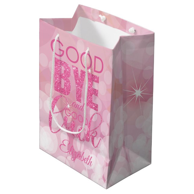 Sac Cadeau Moyen Parties scintillant Rose Adieu Et Bonne Chance (Devant Angle)