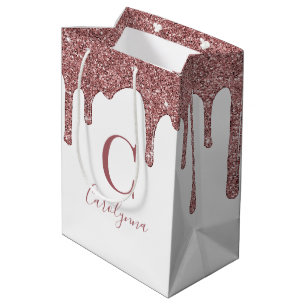 Sac Cadeau Moyen Parties scintillant Rose de luxe à goutte d'or Mon
