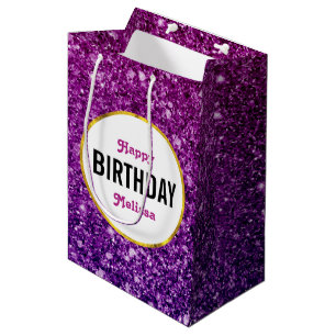 Sac Cadeau Moyen Parties scintillant rose et violet Étincelle Pierr