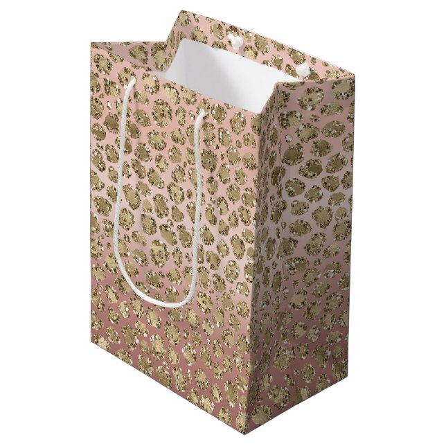 Sac Cadeau Moyen Parties scintillant rose or glam Leopard (Devant Angle)