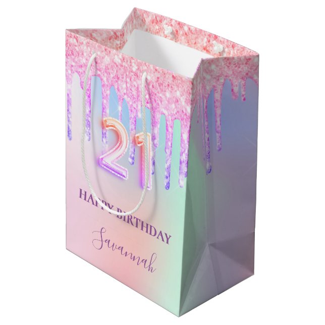 Sac Cadeau Moyen parties scintillant rose violet 21e anniversaire g (Dos Angle)