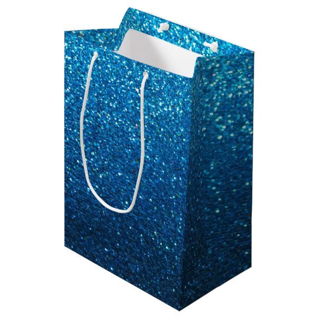 Sac Cadeau Moyen Parties scintillant Turquoise Ombre Sparkles Glam  (Devant Angle)