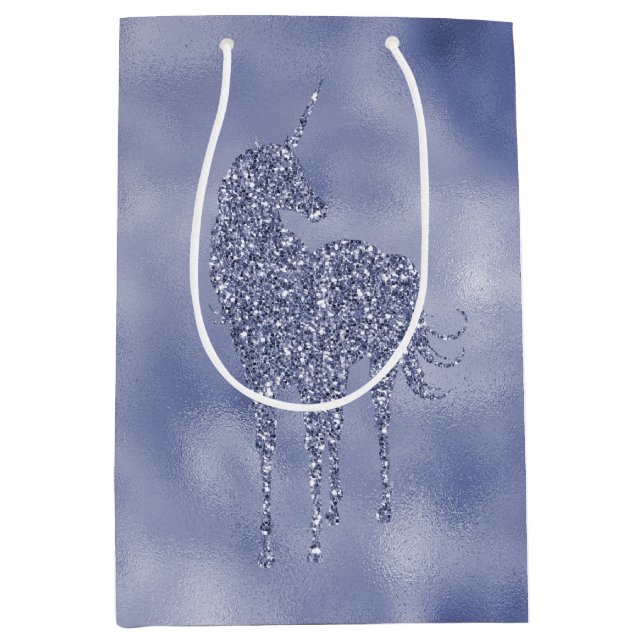 Sac Cadeau Moyen Parties scintillant Unicorne violette (Devant)