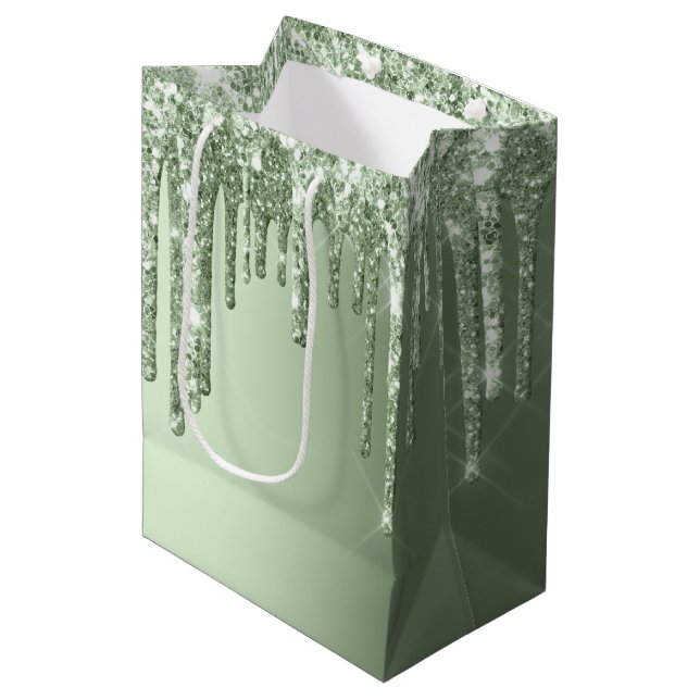 Sac Cadeau Moyen Parties scintillant Verte Glitzy Sage Étincelle Le (Devant Angle)