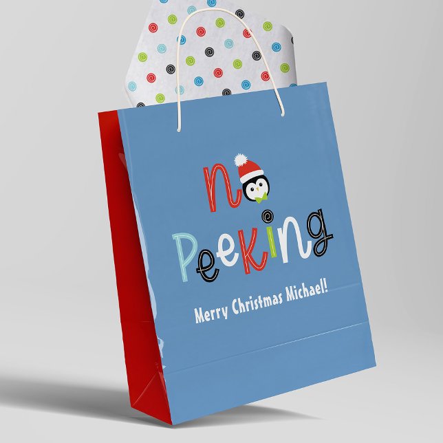 Sac Cadeau Moyen Pas de pékin mignon Whimsical Kids Noël (Cute kids Christmas gift bag with the words, No Peeking. coordinating tissue paper sold separately.)