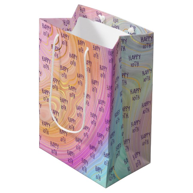 Sac Cadeau Moyen Pastel Arc-en-ciel 10e Anniversaire Sac-cadeau moy (Devant Angle)