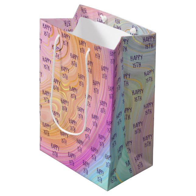 Sac Cadeau Moyen Pastel Arc-en-ciel 75e Anniversaire Sac-cadeau moy (Devant Angle)