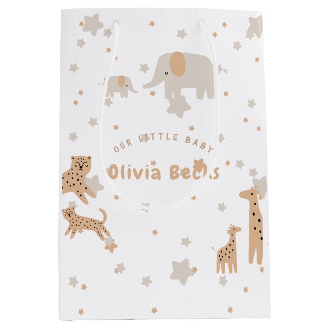 Sac Cadeau Moyen Pastel Beige mignon Baby shower illustratif (Devant)
