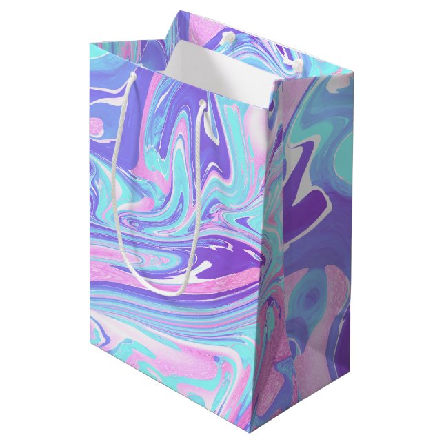 Sac Cadeau Moyen Pastel Blue & Purple Marble Texture liquide (Devant Angle)
