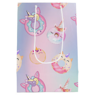 Sac Cadeau Moyen Pastel clair Unicornes Arc-en-ciel Donuts