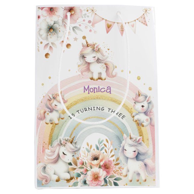 Sac Cadeau Moyen Pastel magique Whimsical unicorn anniversaire de e (Devant)