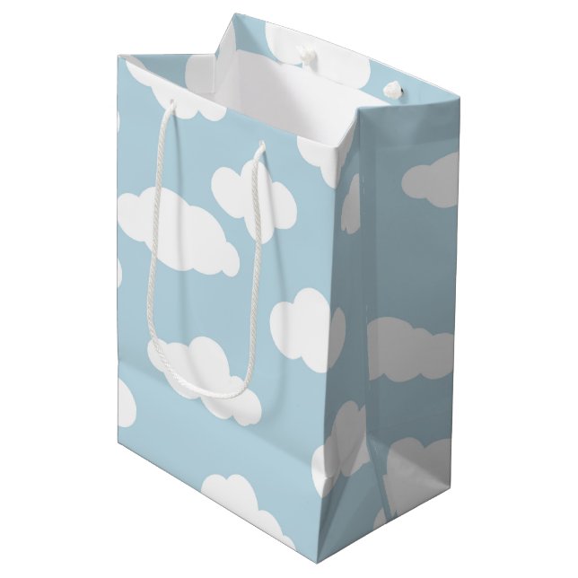 Sac Cadeau Moyen Pastel Nuages Bébé Esthétique Bleu Et Blanc (Devant Angle)