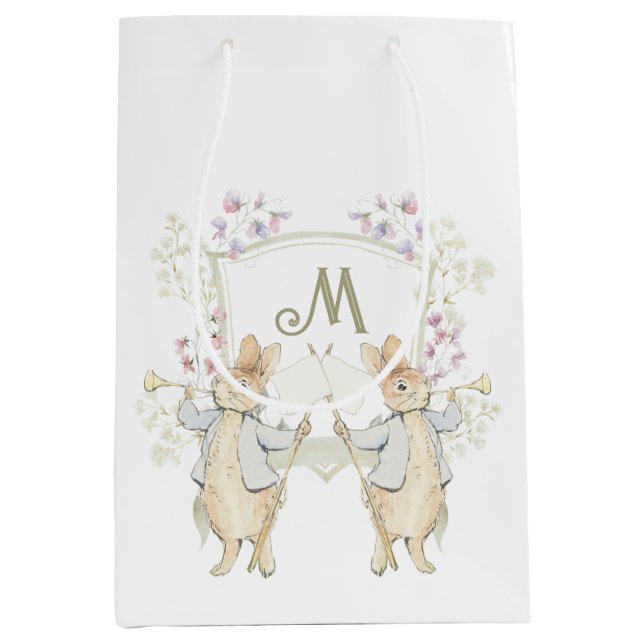 Sac Cadeau Moyen Pastel Peter le lapin Monogram Baby shower Twins (Devant)