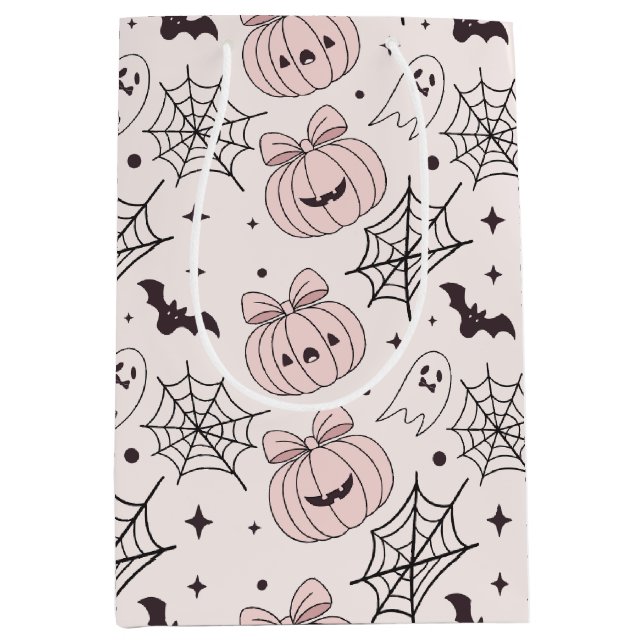 Sac Cadeau Moyen Pastel Pink Halloween Motif sans couture (5) (Devant)