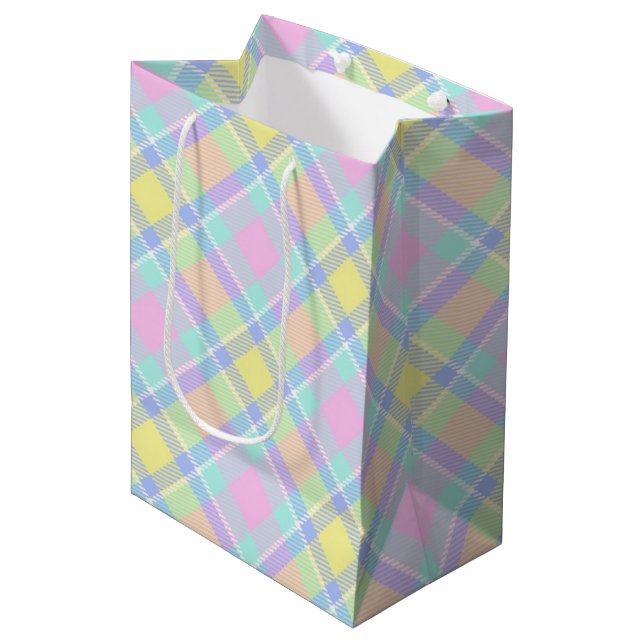 Sac Cadeau Moyen Pastel plaid (Devant Angle)