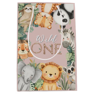Sac Cadeau Moyen Pastel Tropical Wild One Jungle Safari Animaux