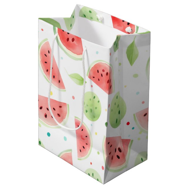 Sac Cadeau Moyen Pastèque rouge vert blanc Anniversaire (Devant Angle)