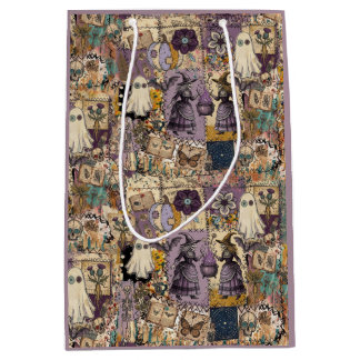 Sac Cadeau Moyen Patchwork ensorcelé en violet et bleu, cadeaux uni