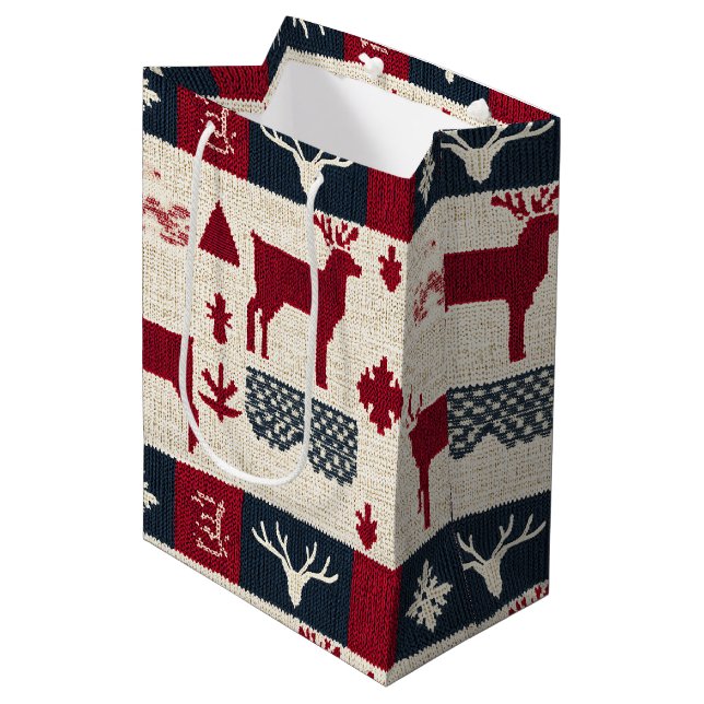 Sac Cadeau Moyen Patchwork nordique de Noël | Rennes (2) (Devant Angle)