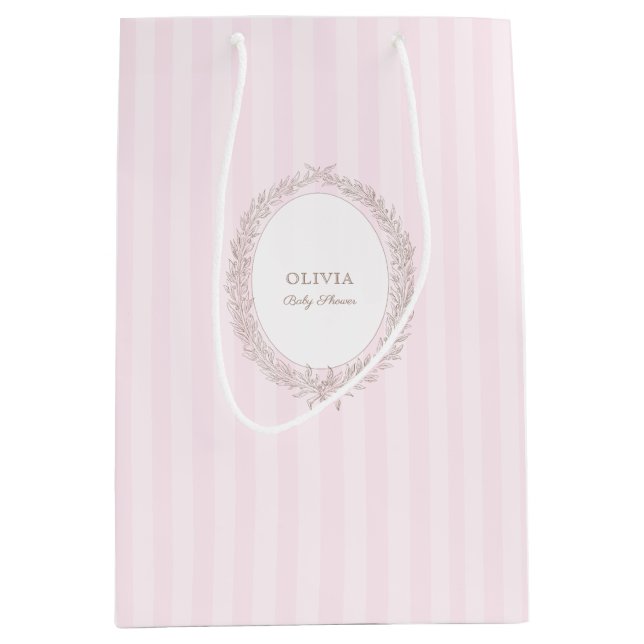 Sac Cadeau Moyen Pâtisserie Boulangerie Pink Stripe Cadeau (Devant)