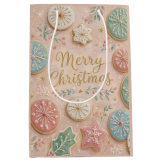 Sac Cadeau Moyen Pâtisseries de Noël pastel Flocon de neige Joyeux