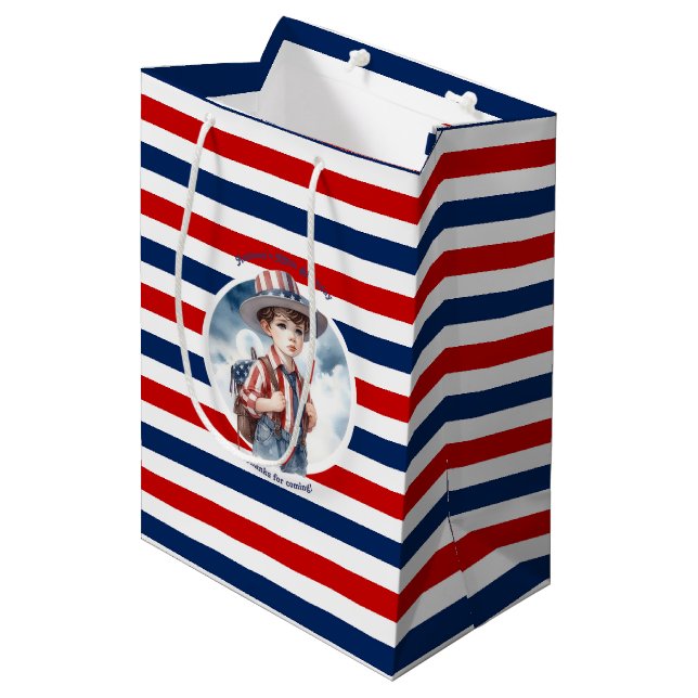Sac Cadeau Moyen Patriotique All American Boy Birthday Party (Devant Angle)