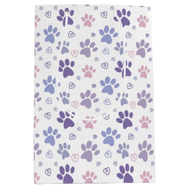 Sac Cadeau Moyen Patte de chien violette  (Devant)