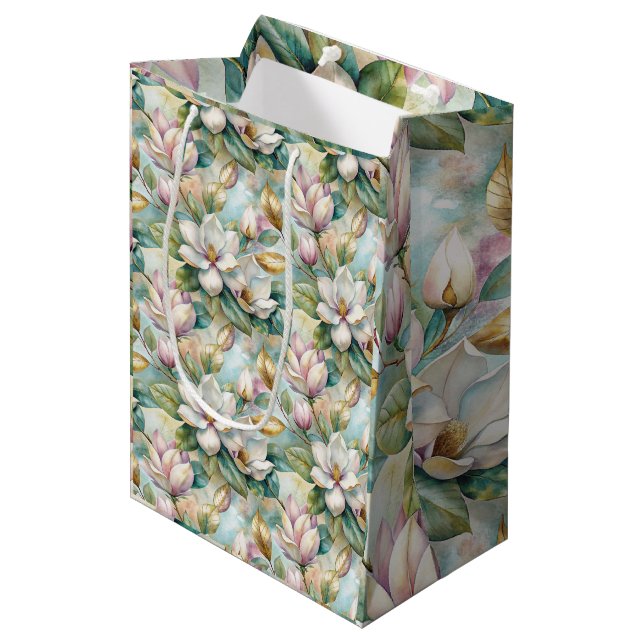 Sac Cadeau Moyen Pattern Elegant Magnolia Flowers (Devant Angle)