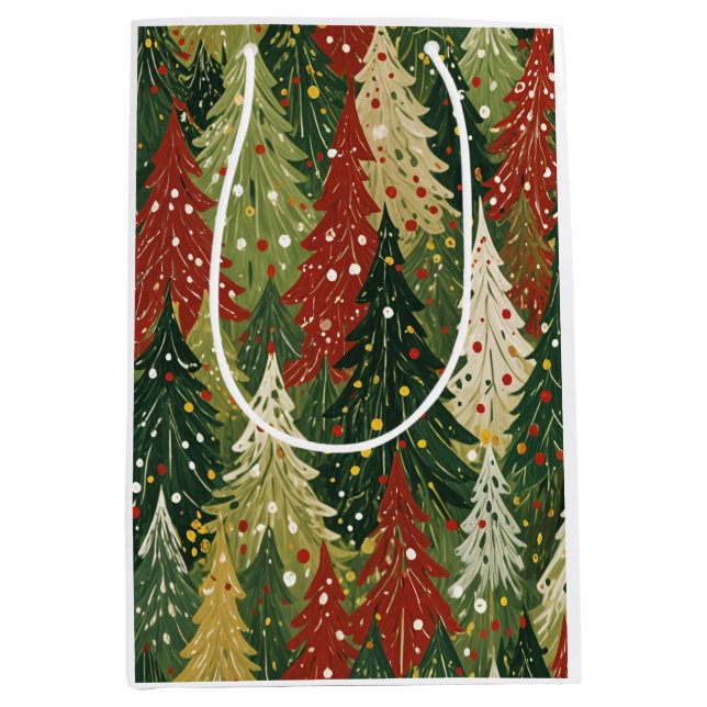 Sac Cadeau Moyen Patterned Forest of Festive Pines (Devant)