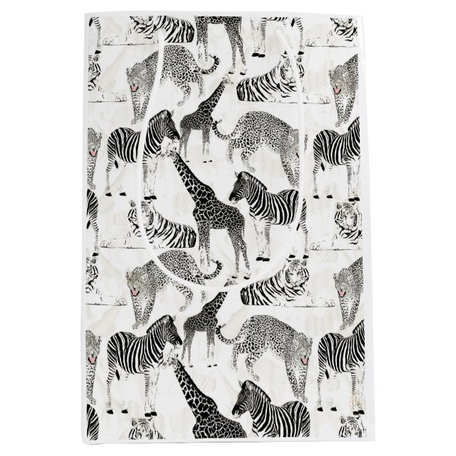Sac Cadeau Moyen Patters de Stylish Black et White Jungle Animals (Devant)